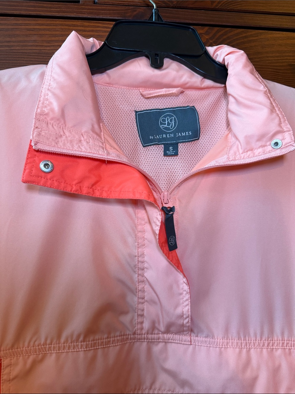 Lauren James Coral and Peach Colorblock Oversized Anorak / Windbreaker Pullover - Picture 2 of 6